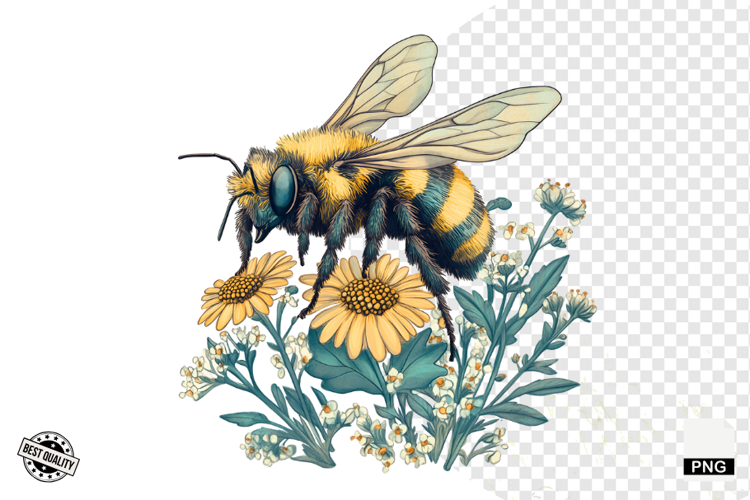 Summer Bees & Sunflowers PNG - Summer Clipart example image 1