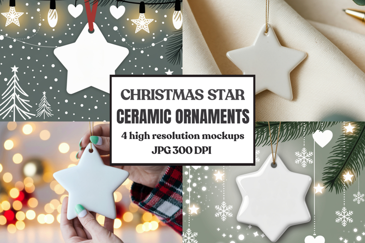 Christmas Star Ceramic Ornaments Mockup