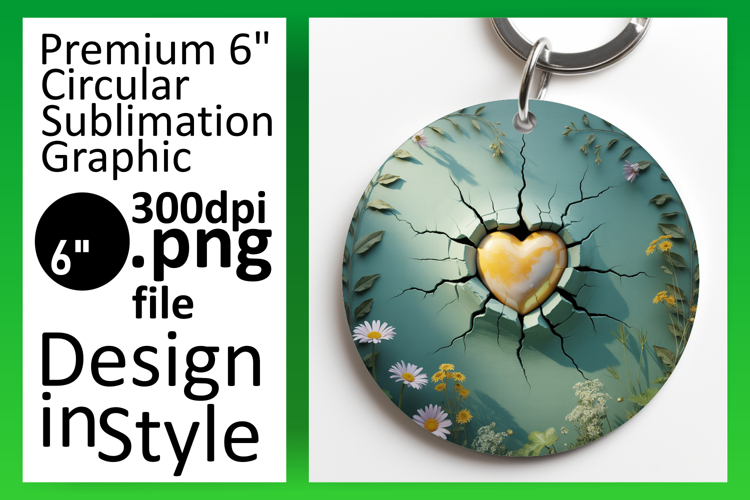 Vibrant Round Design Keychain Artwork , 3D Heart