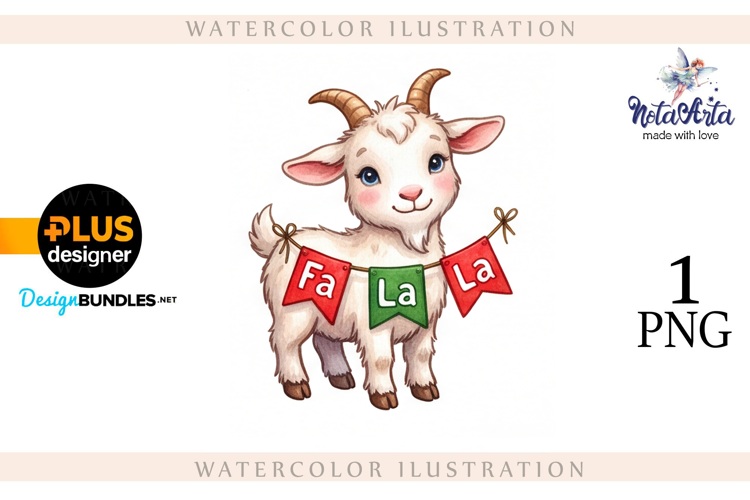 Christmas Goat in Watercolor Style