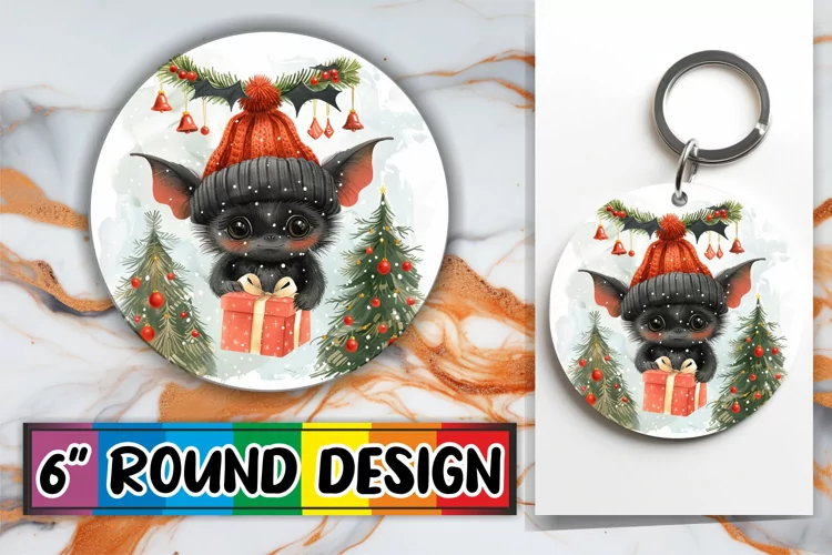 Holiday Watercolor Animals Round Design Keychain