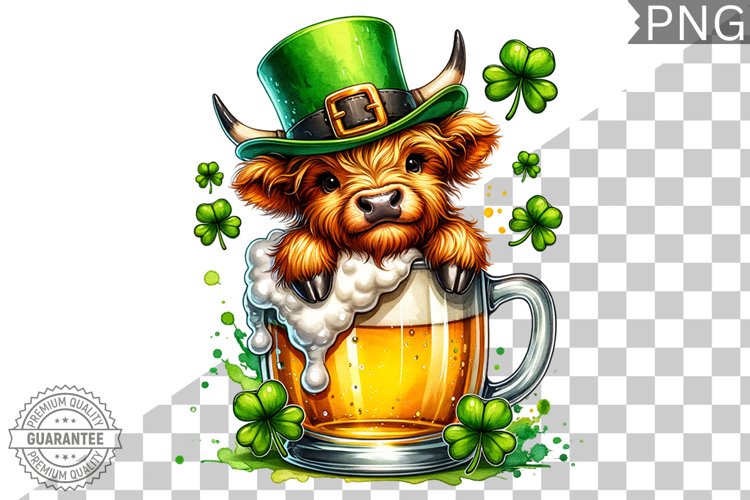 St. Patricks day Highland Cow - Clipart Sublimation PNG