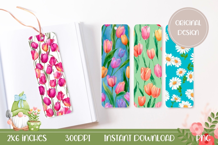 Cute Flowers Bookmark Designs, Tulips Bookmarks