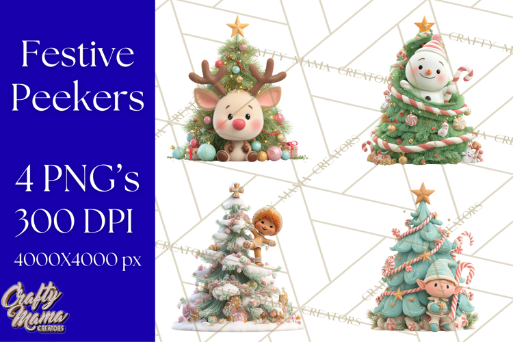 Christmas Tree Clipart PNG Cute Characters for Holiday Craft