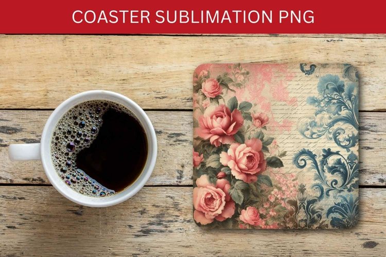 valentine square coaster - vintage flowers junk journal example image 1