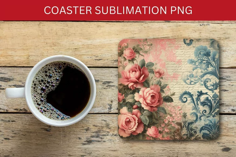 valentine square coaster - vintage flowers junk journal