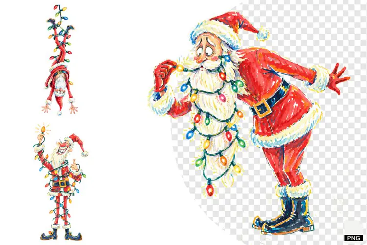 Santa With Christmas Lights PNGs