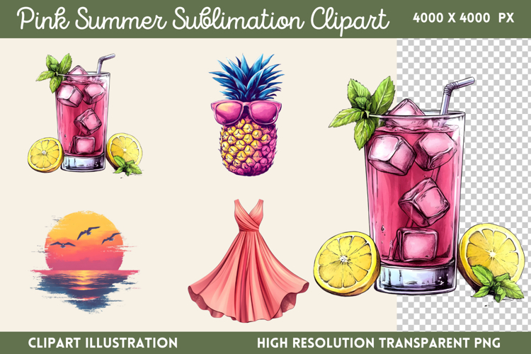 Pink Summer Sublimation Clipart PNG