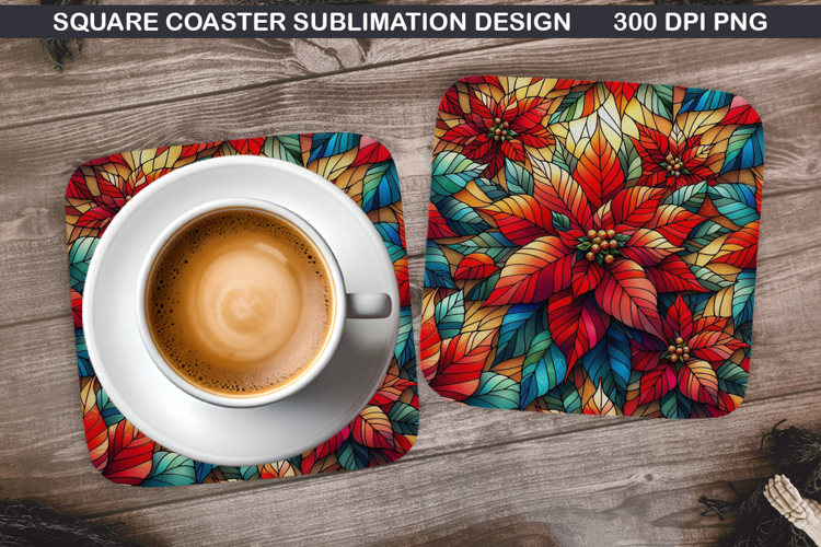 Poinsettias Coaster Sublimation, Christmas Coaster PNG