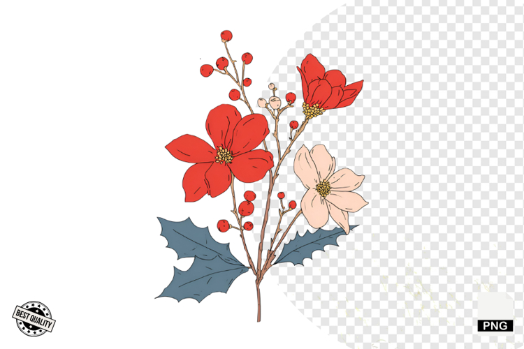 Christmas Doodle Wildflowers Clipart