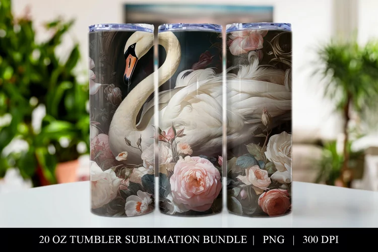 20 oz Swan Skinny Tumbler Sublimation Design PNG