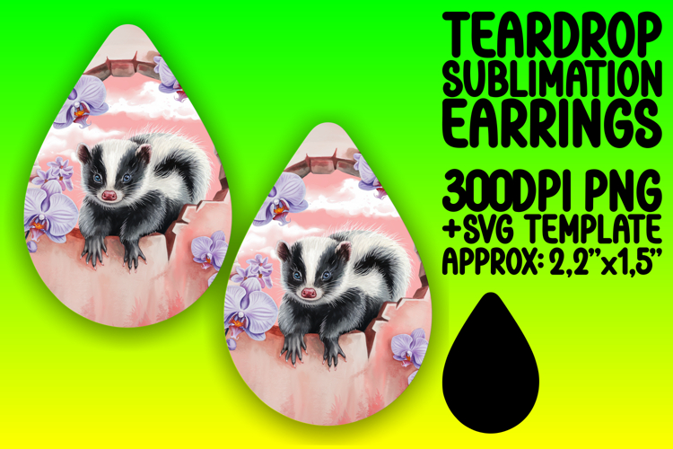 Vibrant Teardrop Earrings PNG for Sublimation , Animals In W