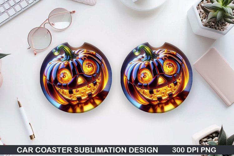 Pumpkins Car Coaster Sublimation| Halloween Coaster PNG