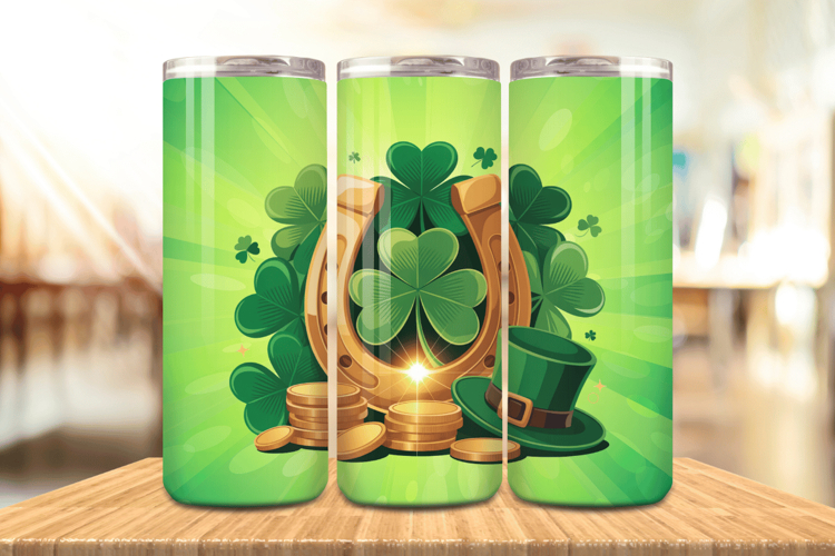 Lucky Horseshoe with Shamrocks and Gold Tumbler Wrap PNG Sub
