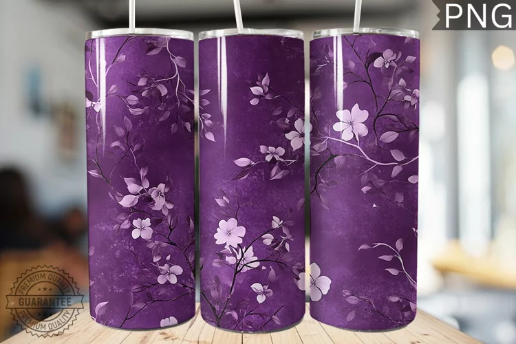 Purple Floral Tumbler Wrap - High Quality 300 Dpi