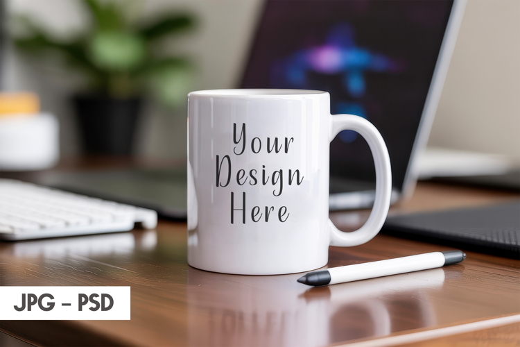 Desk Workspace Mug Mockup PSD