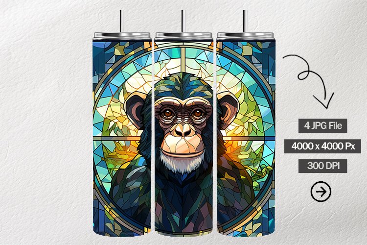 Chimpanzee Stained Glass Square Coaster - 04 Variations example image 1