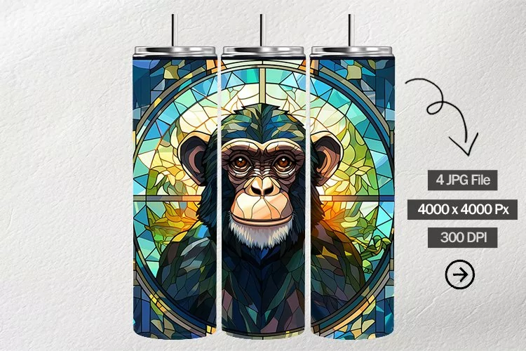 Chimpanzee Stained Glass Square Coaster - 04 Variations