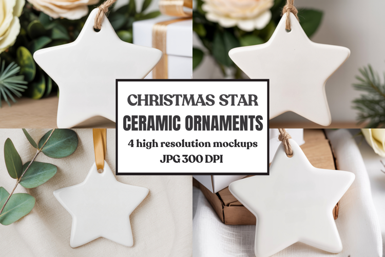 Christmas Star Ceramic Ornaments Mockup | Holiday Star Ornam