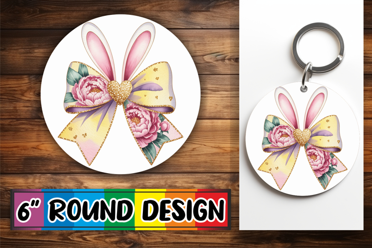 Joyful Round Coaster Sublimation, Easter Bow