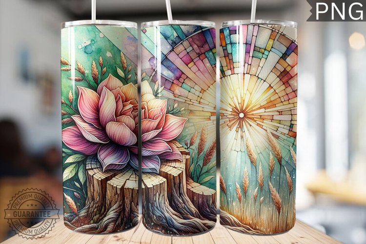 Watercolor Flower Wooden Stump Tumbler - High Quality 3Dpi