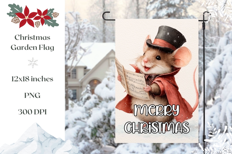 Merry Christmas Garden Flag Design, Cute Christmas Mouse PNG