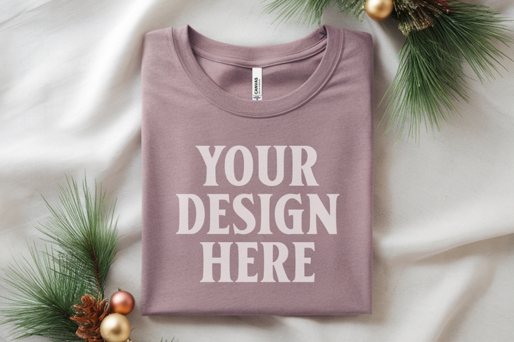 Christmas Bella Canvas 3001 Athletic Heather Folded Tshirt