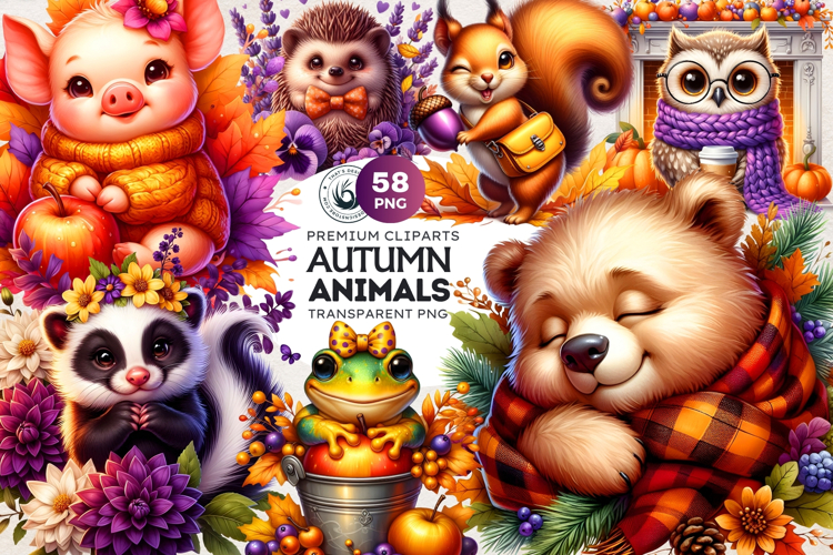 Autumn Cute animals PNG clipart Pumpkin thanksgiving