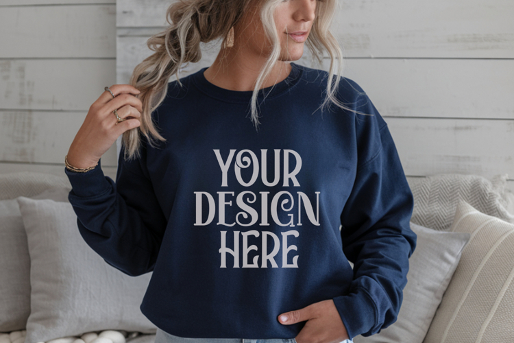 Gildan 18000 Navy Crewneck Sweatshirt Mockups,G180