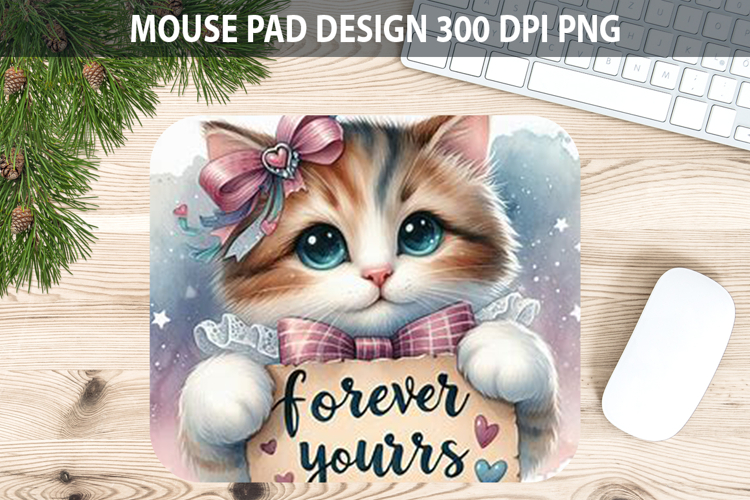 Watercolor Cat Mouse Pad Sublimation - Valentines PNG