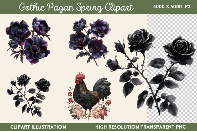 Gothic Pagan Spring Sublimation Clipart PNG