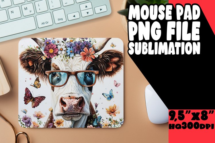 Serene Springtime Cow Mouse Pad: Sublimation Style example image 1