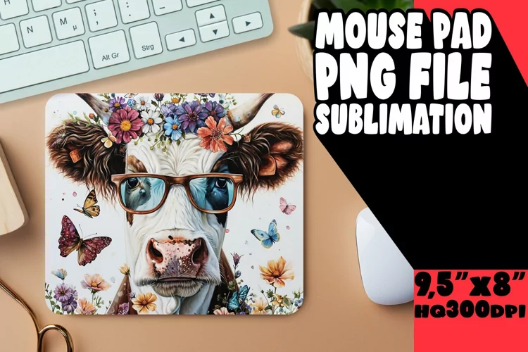 Serene Springtime Cow Mouse Pad: Sublimation Style