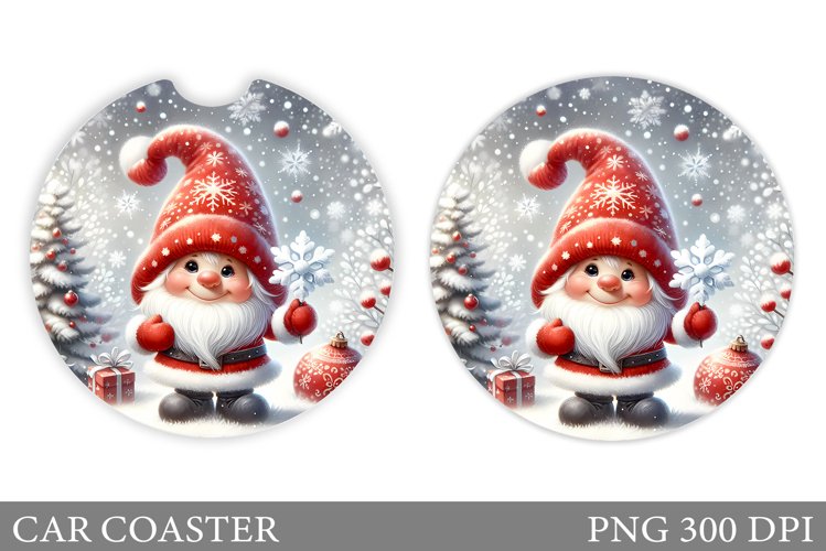Cute Gnome Car Coaster. Christmas Car Coaster Sublimation