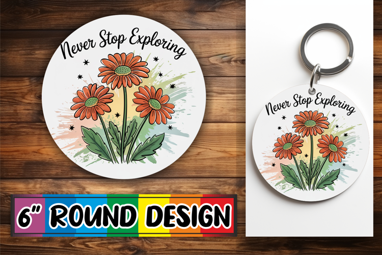 Timeless Keychain Round Style, Flowers Quote
