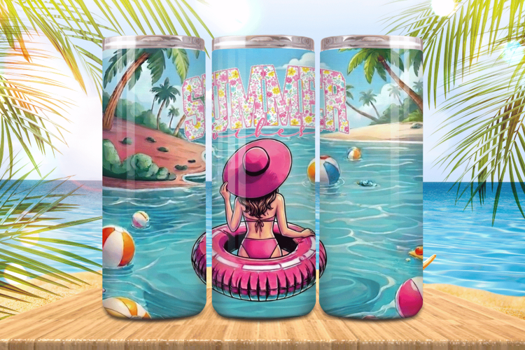 Summer Vibes girl in beach with swimming ring Tumbler Wrap