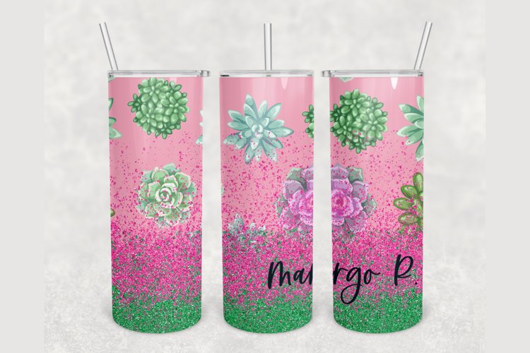 Personalized Cactus Floral Glitter 20 oz skinny tumbler