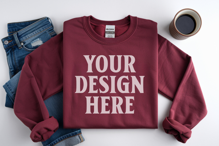 Cardinal Red Gildan 18000 Folded Flat Lay Mockups