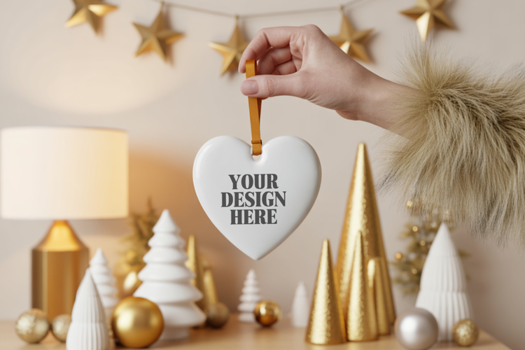 Christmas Love Heart Ornament Mockup | Holiday Hanging