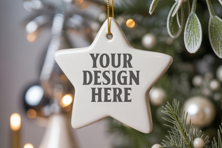 Christmas Star Ceramic Ornament Mockup | Cozy Boho Holiday D