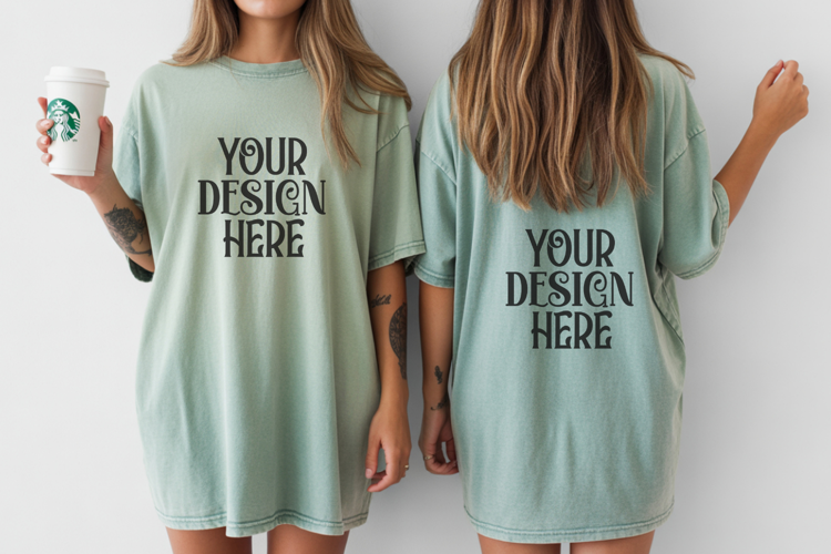 Comfort Colors 1717 Chalky Mint Front & back T shirt mockups