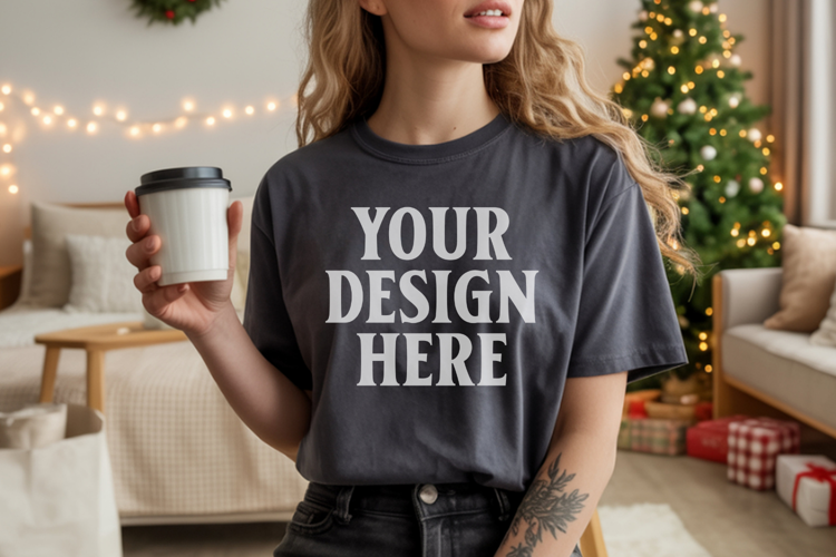 Comfort Colors 1717 Pepper Christmas T-Shirt Mockup, Boho