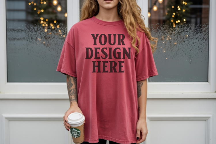 Christmas Comfort Colors 1717 Crimson TShirt Mockup, CC 1717