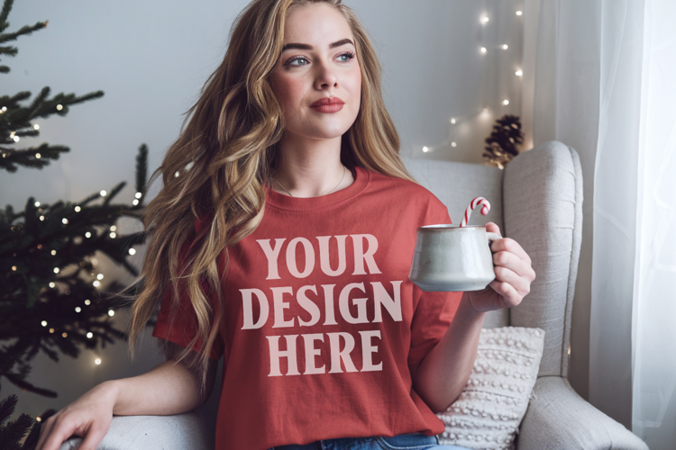 Crimson Christmas Comfort Colors 1717 T-shirt Mockup