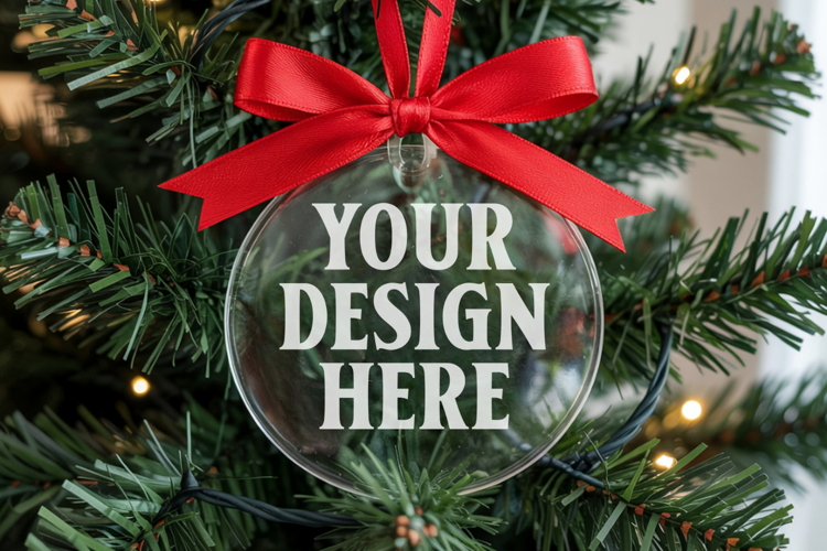 Acrylic Christmas Ornament Mockups | Clear Round Holiday