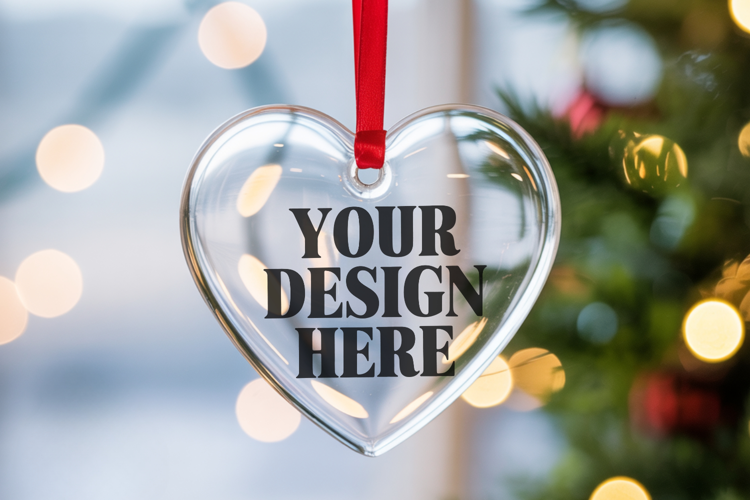 Christmas Heart Crystal Glass Ornament Mockups