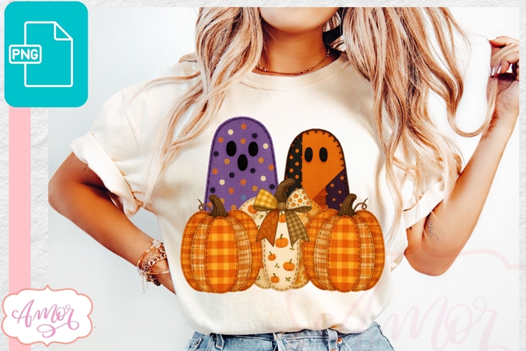 Coquette Ghost PNG sublimation, Fall pumpkins png design