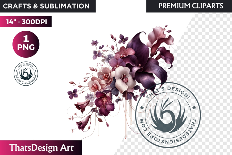 Dark flowers, wedding Florals PNG, Dark Romance Clipart