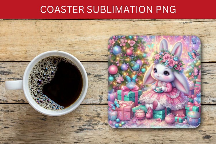 square coaster - christmas rabbit example image 1