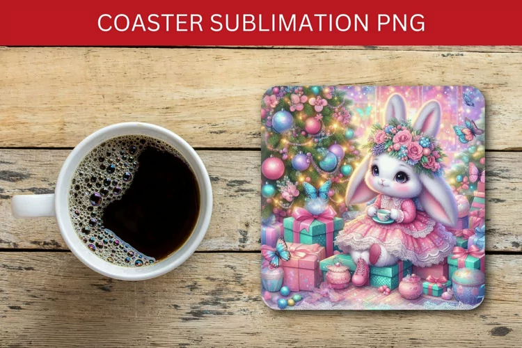 square coaster - christmas rabbit